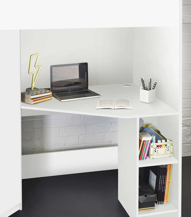 Henley High Sleeper Bed with Wardrobe & Desk – All White - Luminex FurnitureHigh SleepersHER013