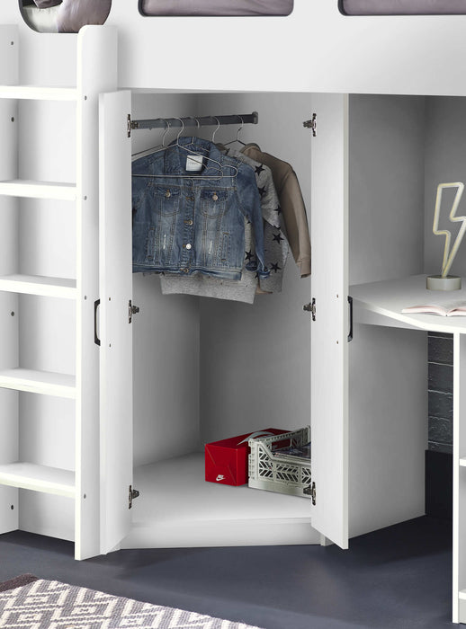 Henley High Sleeper Bed with Wardrobe & Desk – All White - Luminex FurnitureHigh SleepersHER013