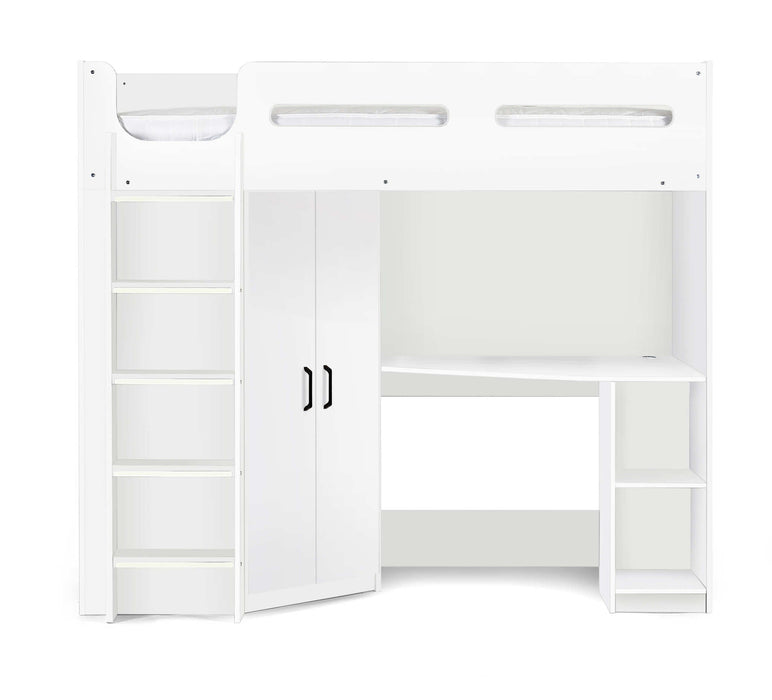 Henley High Sleeper Bed with Wardrobe & Desk – All White - Luminex FurnitureHigh SleepersHER013