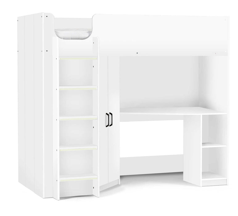 Henley High Sleeper Bed with Wardrobe & Desk – All White - Luminex FurnitureHigh SleepersHER013