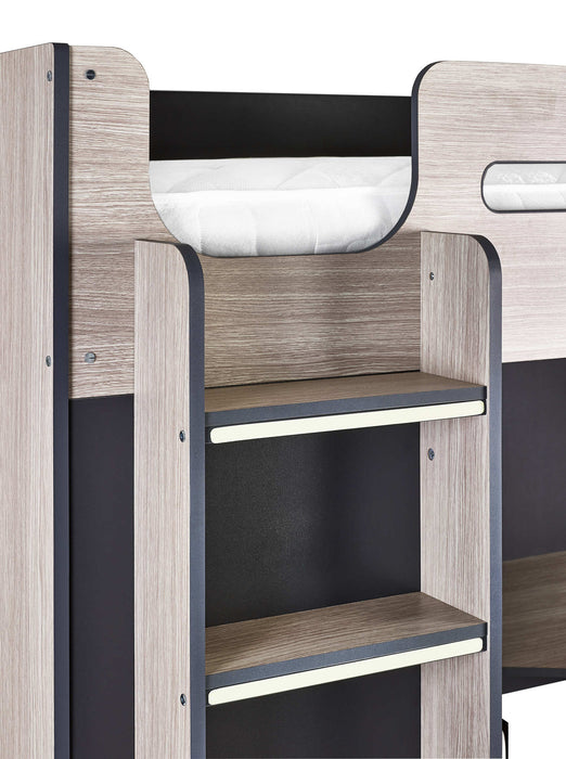 Henley High Sleeper Bed – Woodgrain & Anthracite with Desk & Storage - Luminex FurnitureHigh SleepersHER011
