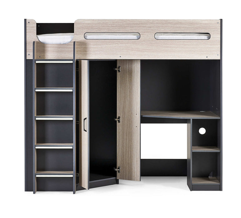 Henley High Sleeper Bed – Woodgrain & Anthracite with Desk & Storage - Luminex FurnitureHigh SleepersHER011