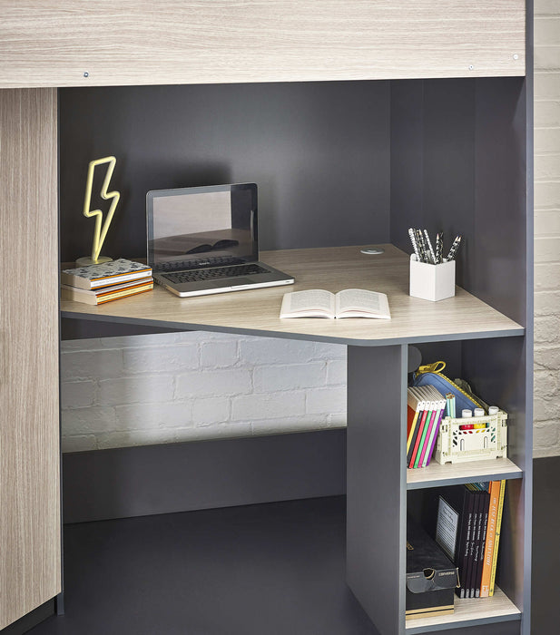 Henley High Sleeper Bed – Woodgrain & Anthracite with Desk & Storage - Luminex FurnitureHigh SleepersHER011