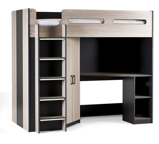 Henley High Sleeper Bed – Woodgrain & Anthracite with Desk & Storage - Luminex FurnitureHigh SleepersHER011