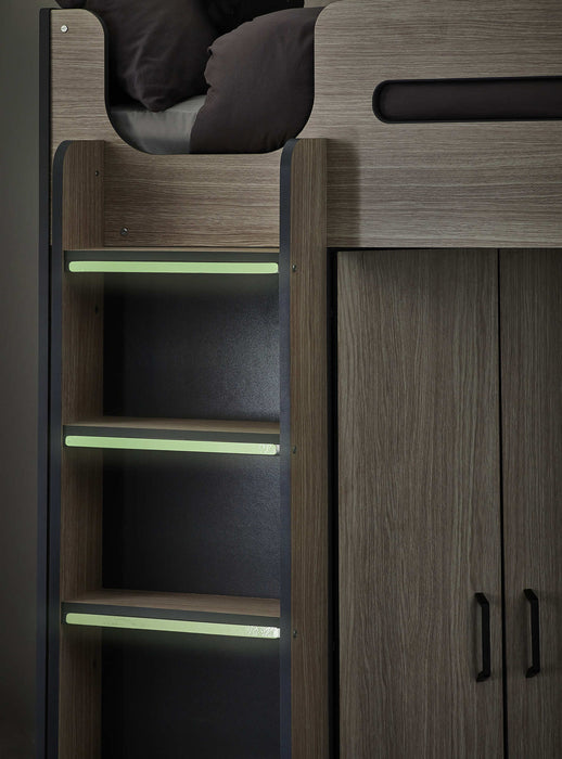 Henley High Sleeper Bed – Woodgrain & Anthracite with Desk & Storage - Luminex FurnitureHigh SleepersHER011