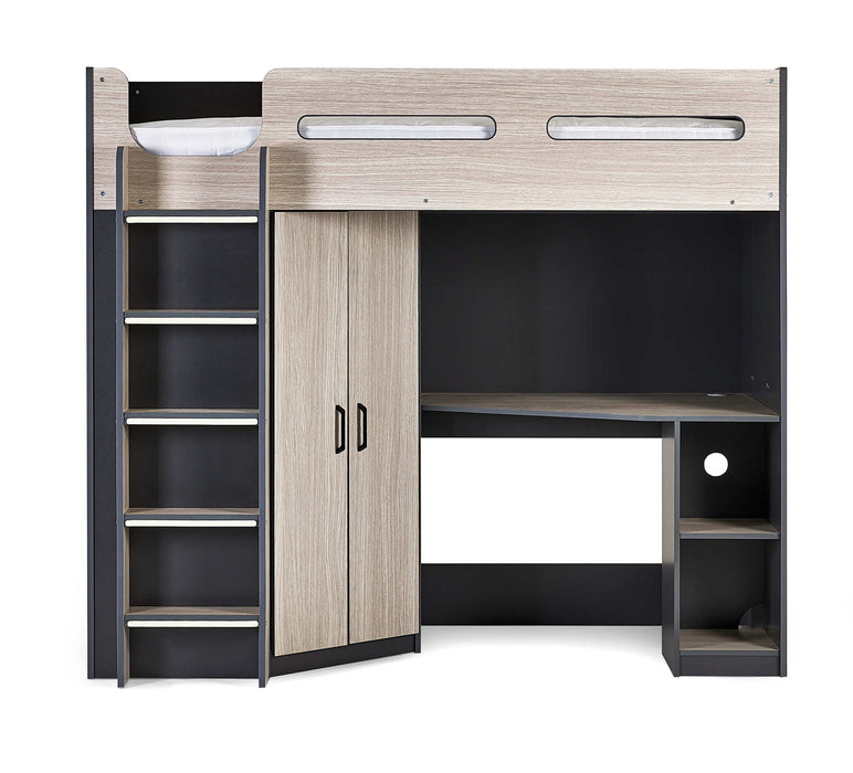 Henley High Sleeper Bed – Woodgrain & Anthracite with Desk & Storage - Luminex FurnitureHigh SleepersHER011