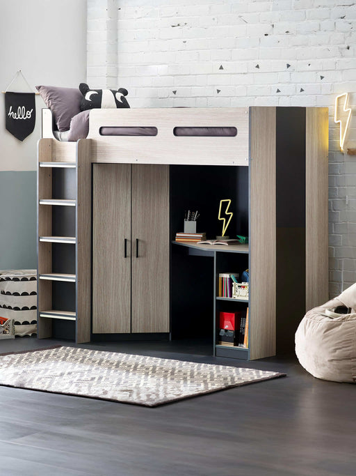 Henley High Sleeper Bed – Woodgrain & Anthracite with Desk & Storage - Luminex FurnitureHigh SleepersHER011