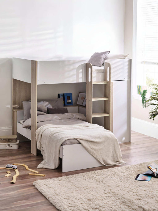 Hopscotch Bunk Bed – Pale Wood & White with Storage - Luminex FurnitureBunk BedHOR201