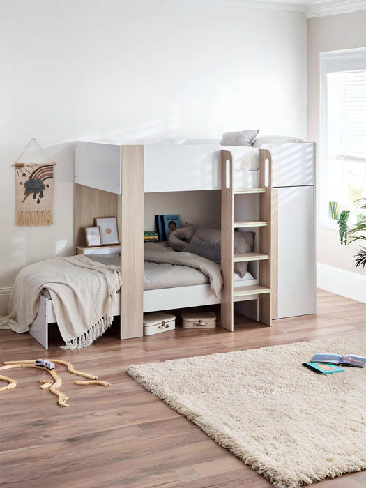 Hopscotch Bunk Bed – Pale Wood & White with Storage - Luminex FurnitureBunk BedHOR201