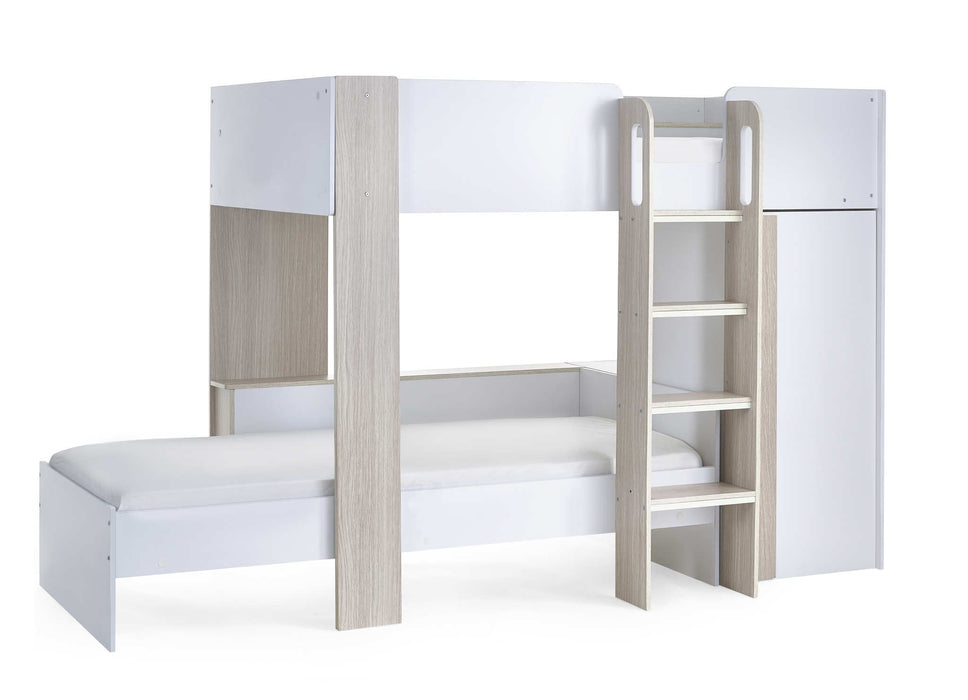 Hopscotch Bunk Bed – Pale Wood & White with Storage - Luminex FurnitureBunk BedHOR201