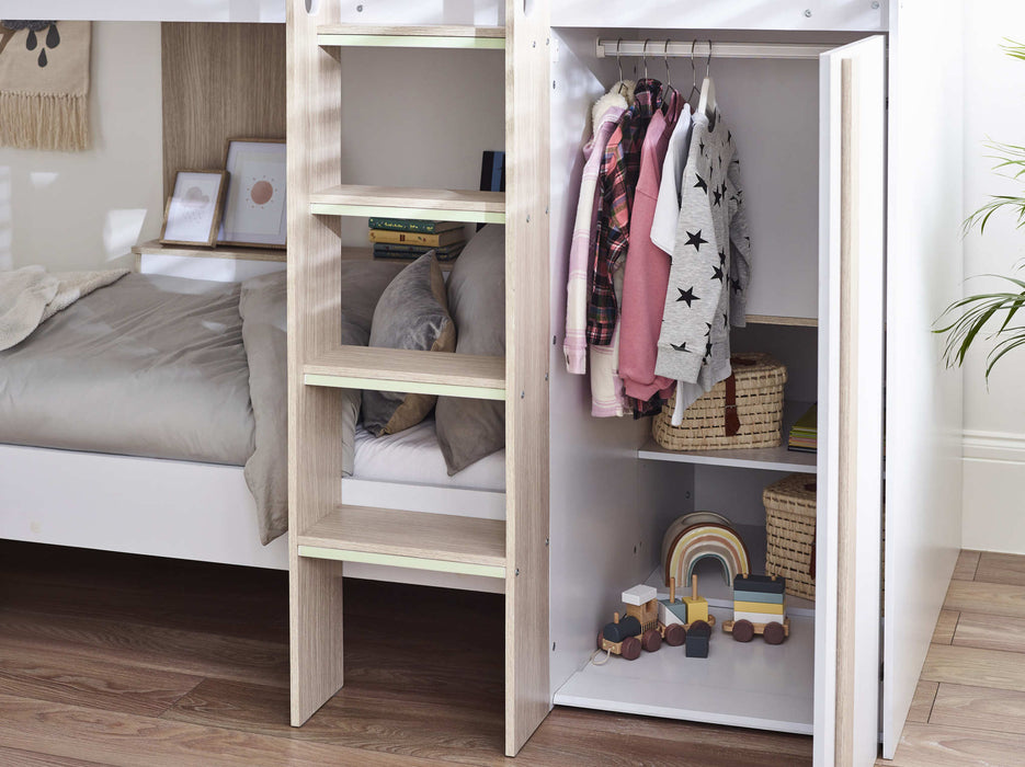 Hopscotch Bunk Bed – Pale Wood & White with Storage - Luminex FurnitureBunk BedHOR201