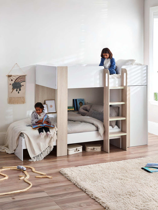 Hopscotch Bunk Bed – Pale Wood & White with Storage - Luminex FurnitureBunk BedHOR201