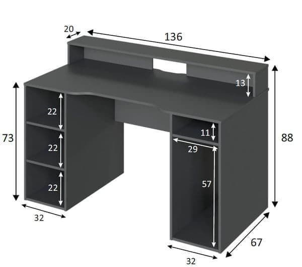 Ignis Dark Grey Gaming Desk with Hutch - Luminex FurnitureDesk3079