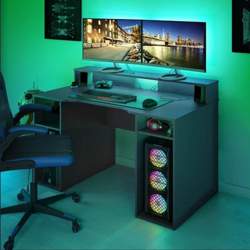 Ignis Dark Grey Gaming Desk with Hutch - Luminex FurnitureDesk3079