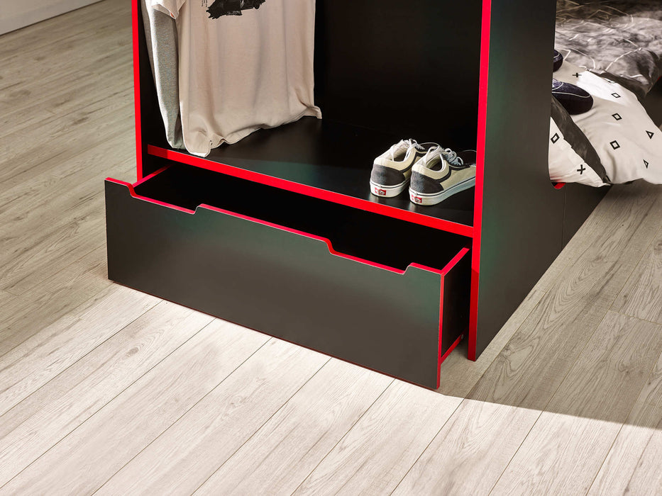 Indigo Gaming Bunk Black/Red – Gamer Bed with Desk & Storage - Luminex FurnitureBunk BedIMP001