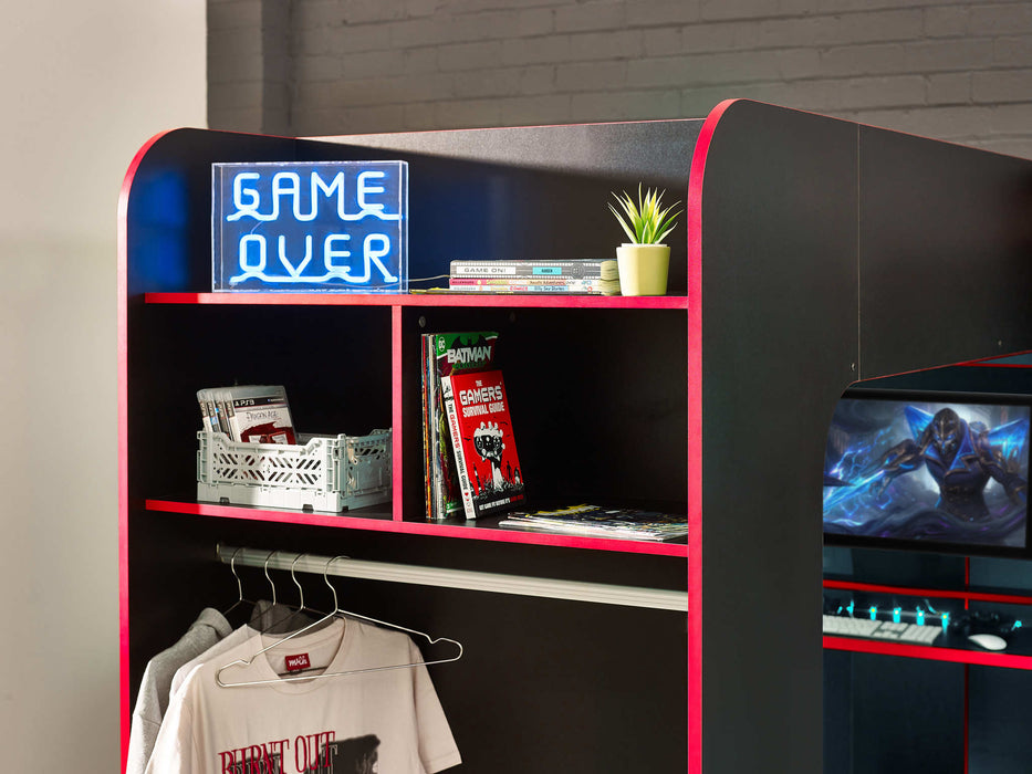 Indigo Gaming Bunk Black/Red – Gamer Bed with Desk & Storage - Luminex FurnitureBunk BedIMP001