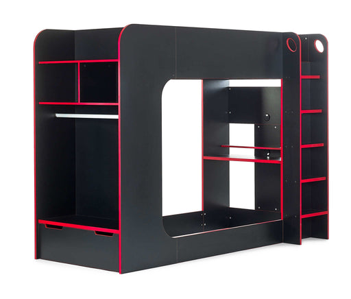 Indigo Gaming Bunk Black/Red – Gamer Bed with Desk & Storage - Luminex FurnitureBunk BedIMP001