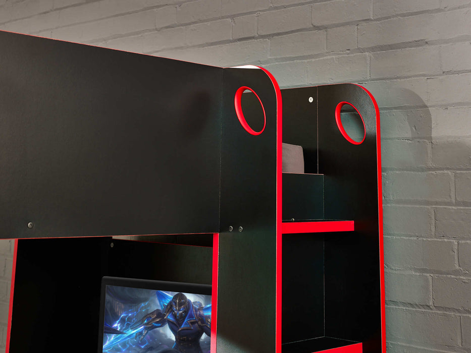 Indigo Gaming Bunk Black/Red – Gamer Bed with Desk & Storage - Luminex FurnitureBunk BedIMP001