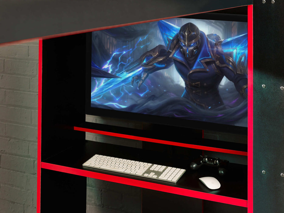 Indigo Gaming Bunk Black/Red – Gamer Bed with Desk & Storage - Luminex FurnitureBunk BedIMP001