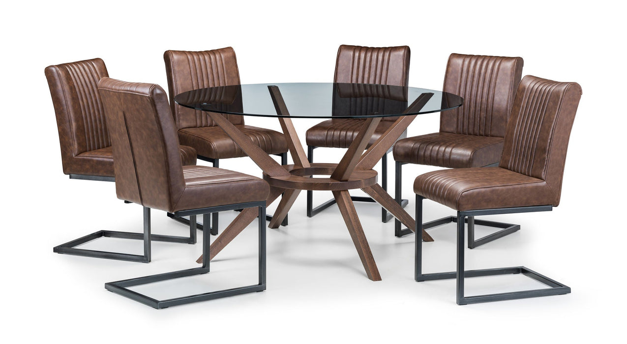 Isla 140cm Round Glass Table & 6 Brown Charlotte Chairs Set - Luminex FurnitureDining SetCHE207