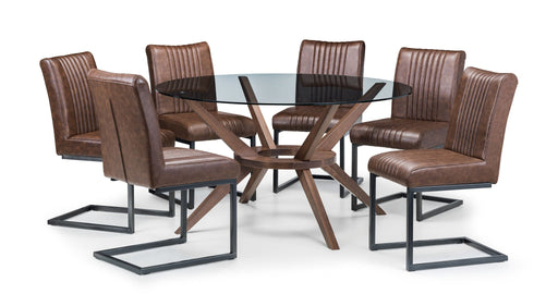 Isla 140cm Round Glass Table & 6 Brown Charlotte Chairs Set - Luminex FurnitureDining SetCHE207