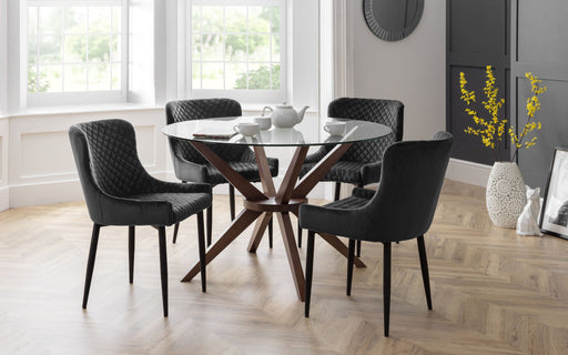 Isla Round Glass Table & 4 Grey Velvet Braylin Chairs Set - Luminex FurnitureDining SetCHE301