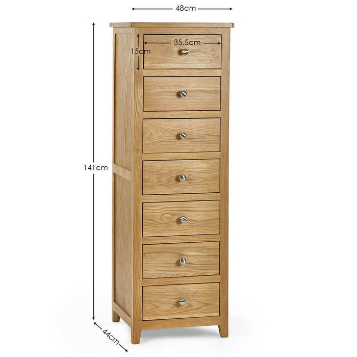 Islington 7 Drawer Tall Narrow Chest – Solid Oak Storage - Luminex FurnitureChest of drawersMAL257