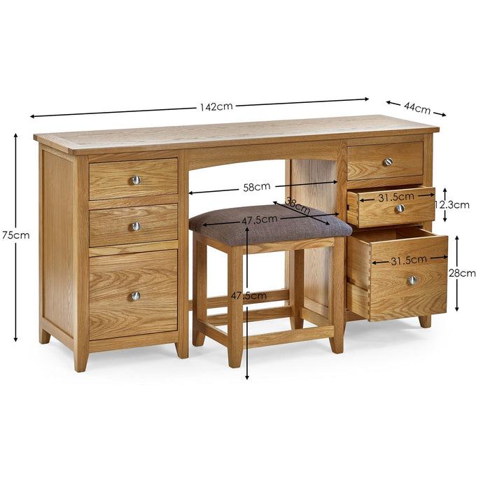 Islington Solid Oak 6 Drawer Twin Dressing Table & Stool Set - Luminex FurnitureDressing TableMAL258