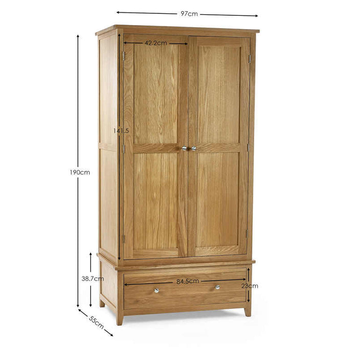 Islington Solid Oak Double Wardrobe with Drawer - Luminex FurnitureWardrobeMAL260