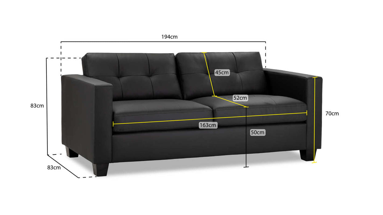 Jacaranda Black Faux Leather Sofa – 3 Seater | Modern Comfort - Luminex FurnitureSofasjerry_sofa_black_3_seater