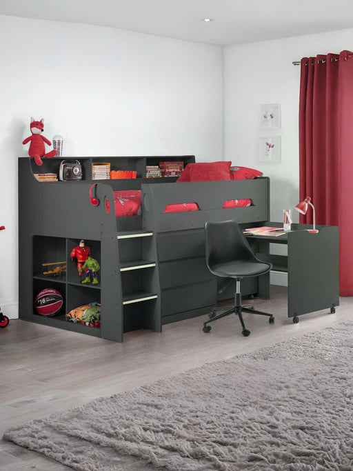 Jordell Mid Sleeper Bed with Desk & Storage – Anthracite - Luminex FurnitureMid SleepersJUP105
