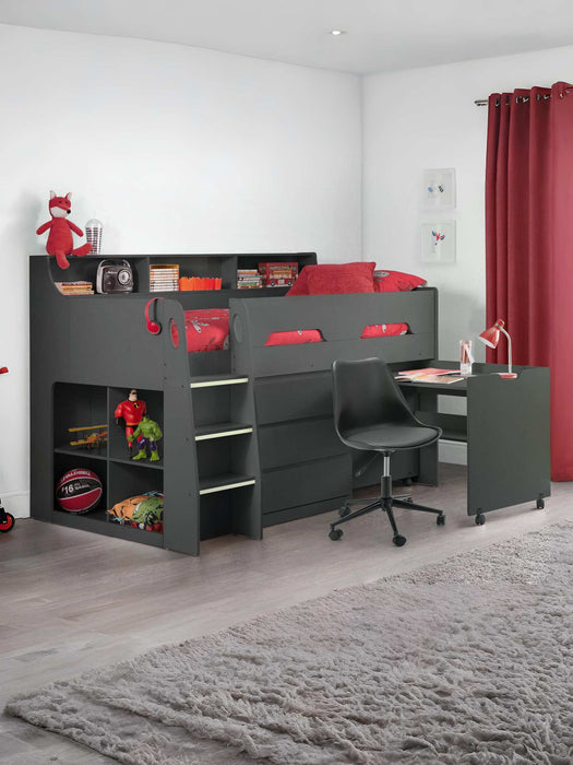 Jordell Mid Sleeper Bed with Desk & Storage – Anthracite - Luminex FurnitureMid SleepersJUP105