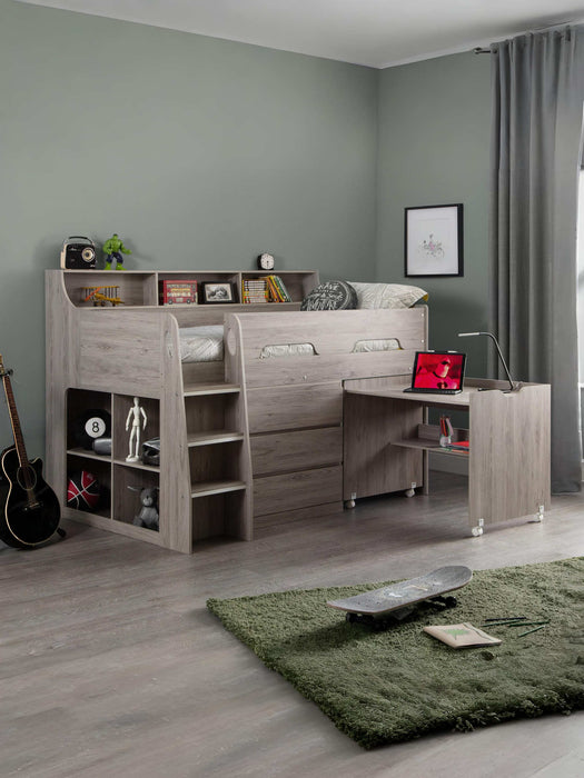 Jordell Mid Sleeper Bed with Desk & Storage – Grey Oak - Luminex FurnitureMid SleepersJUP102