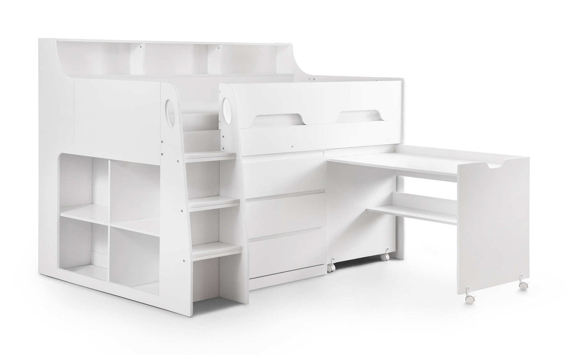 Jordell Mid Sleeper Bed with Desk & Storage – White - Luminex FurnitureMid SleepersJUP101
