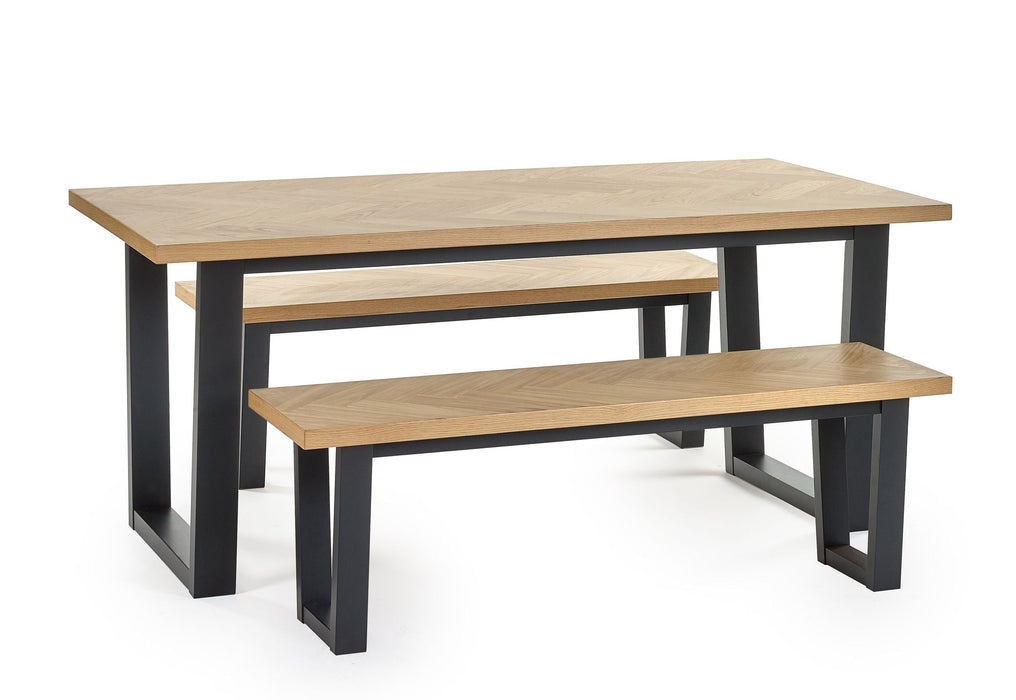 Juliette Dining Table & 2 Benches – Herringbone Oak Set - Luminex FurnitureDining SetHIL105