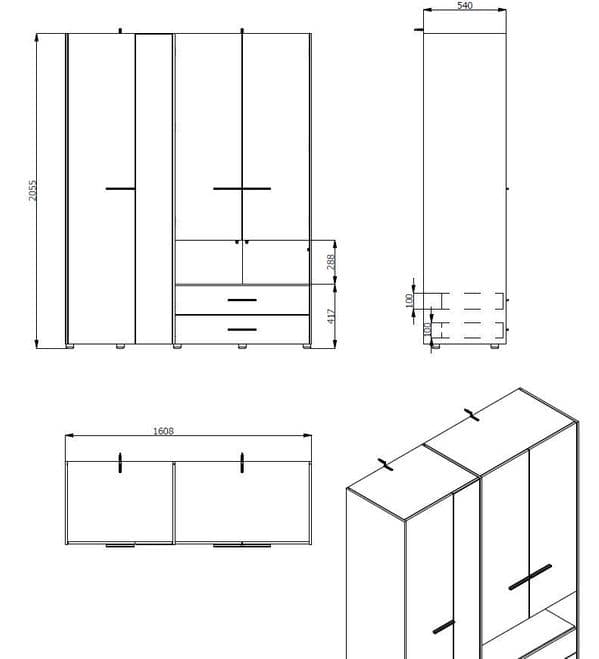 Kensley Oak 4 - Door 2 - Drawer Wardrobe with Mirror - LuminexFurnitureWardrobe3044