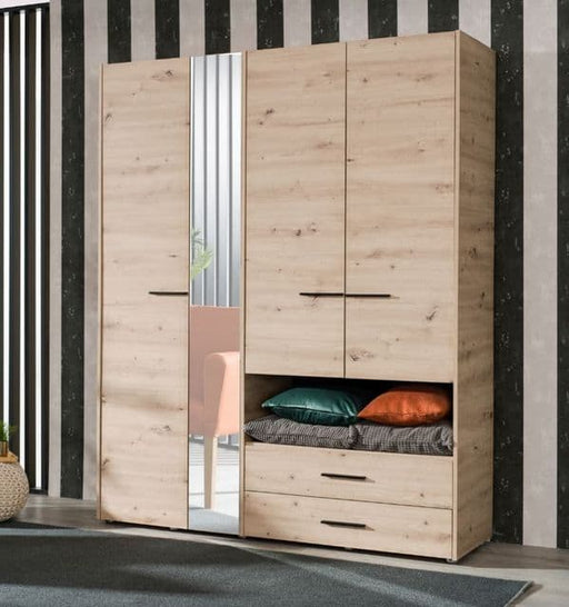 Kensley Oak 4 - Door 2 - Drawer Wardrobe with Mirror - LuminexFurnitureWardrobe3044