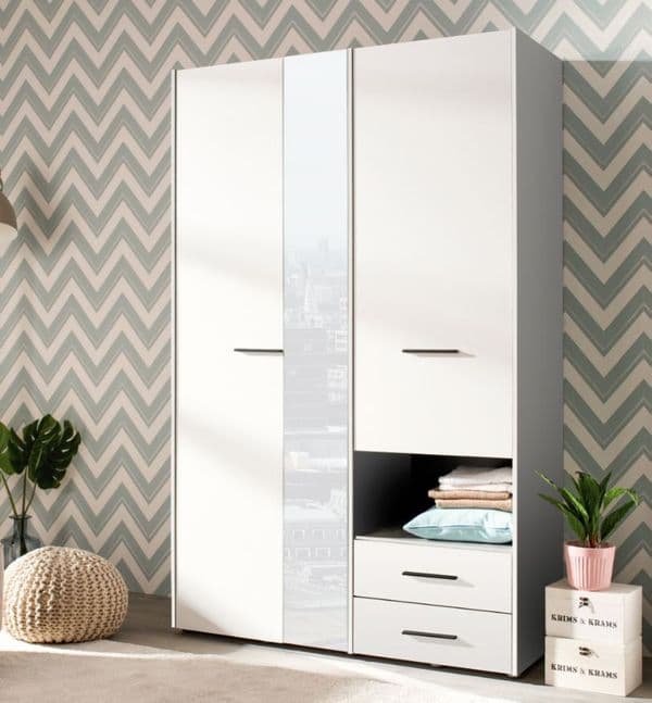 Kensley White 3 - Door 2 - Drawer Wardrobe with Mirror - LuminexFurnitureWardrobe3041