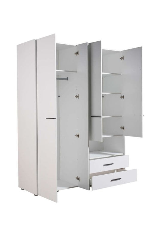 Kensley White 4 - Door 2 - Drawer Wardrobe with Mirror - LuminexFurnitureWardrobe3043