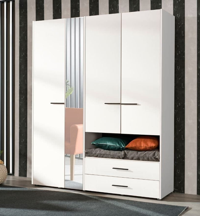Kensley White 4 - Door 2 - Drawer Wardrobe with Mirror - LuminexFurnitureWardrobe3043
