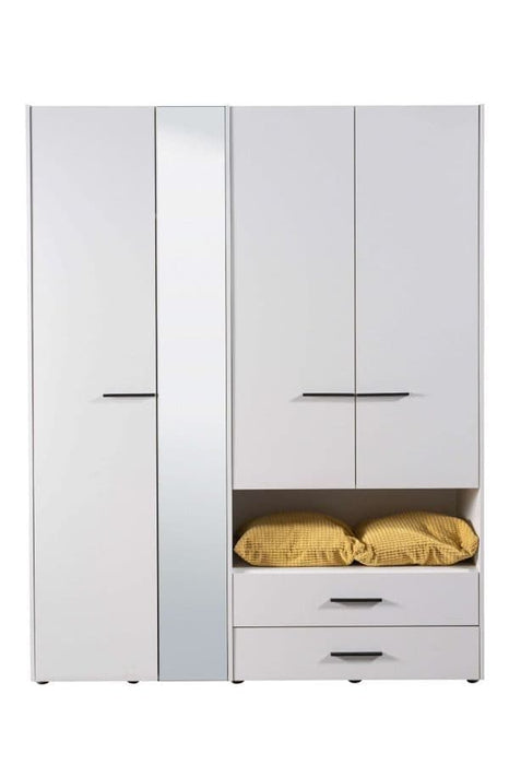 Kensley White 4 - Door 2 - Drawer Wardrobe with Mirror - LuminexFurnitureWardrobe3043