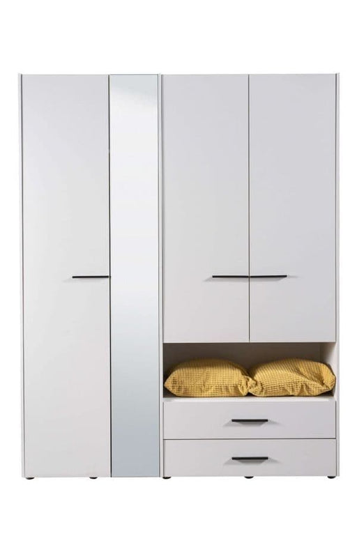 Kensley White 4 - Door 2 - Drawer Wardrobe with Mirror - LuminexFurnitureWardrobe3043