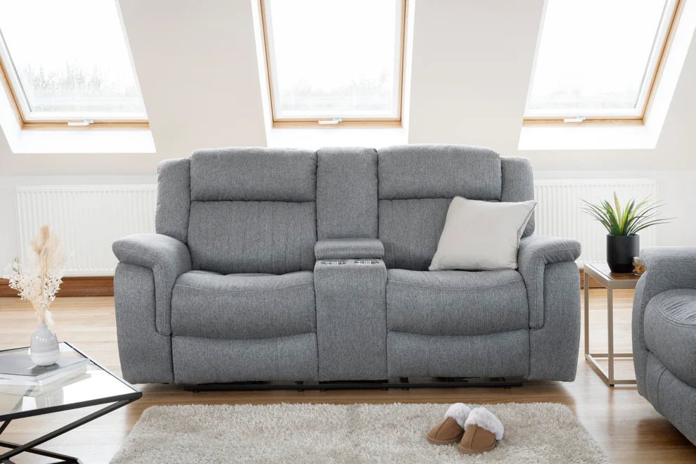 Langham Electric Recliner Fabric Sofa – Grey 2 Seater | Modern Comfort - Luminex FurnitureSofaslinden_electric_recliner_grey_2_seater