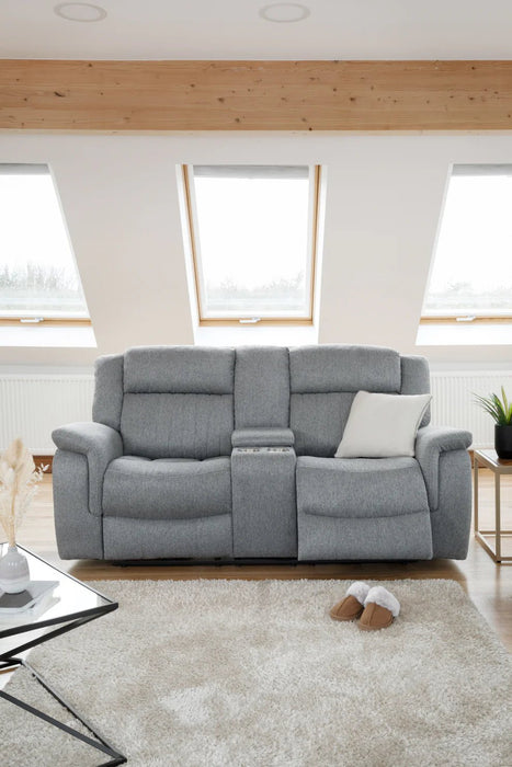 Langham Electric Recliner Fabric Sofa – Grey 2 Seater | Modern Comfort - Luminex FurnitureSofaslinden_electric_recliner_grey_2_seater