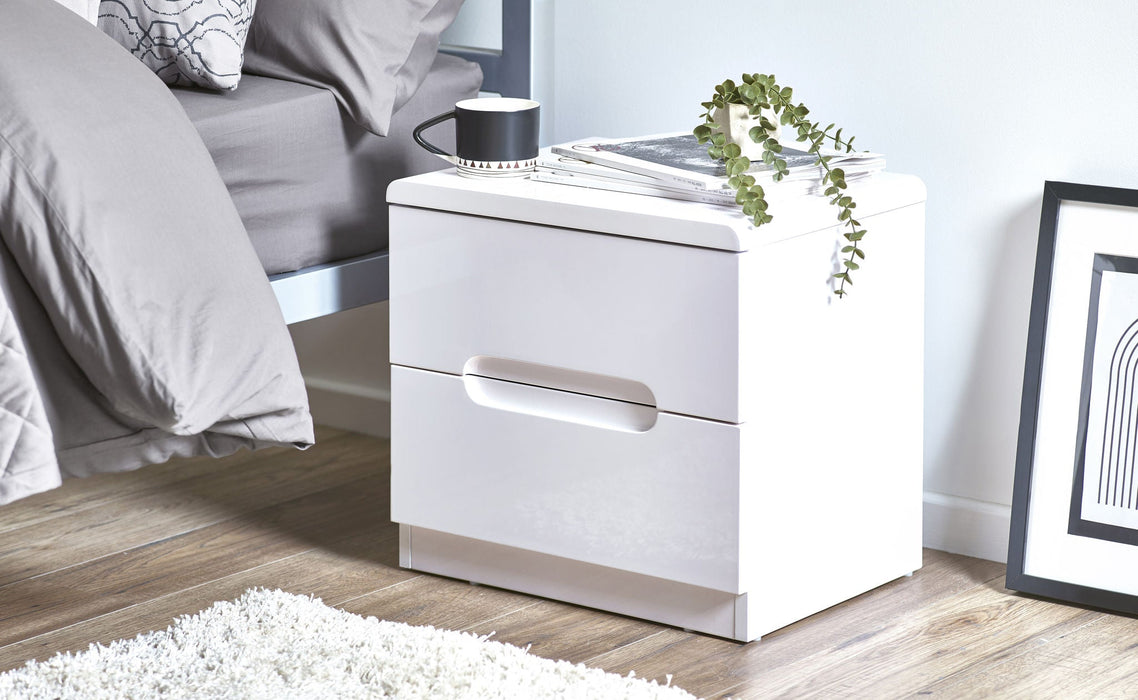 Lexington 2 Drawer Bedside in High Gloss White - Luminex FurnitureBedside TableMAN201