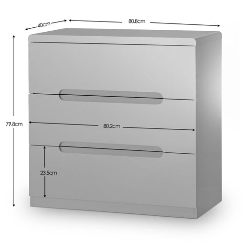 Lexington 3 Drawer Chest - Grey - Luminex FurnitureChest of drawersMAN802