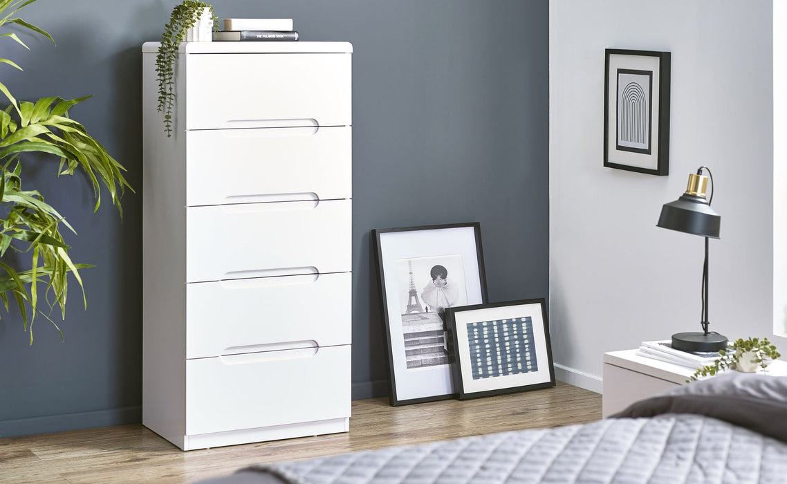 Lexington 5 Drawer Narrow Chest – White High Gloss - Luminex FurnitureChest of drawersMAN204