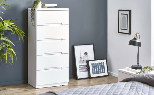 Lexington 5 Drawer Narrow Chest – White High Gloss - Luminex FurnitureChest of drawersMAN204