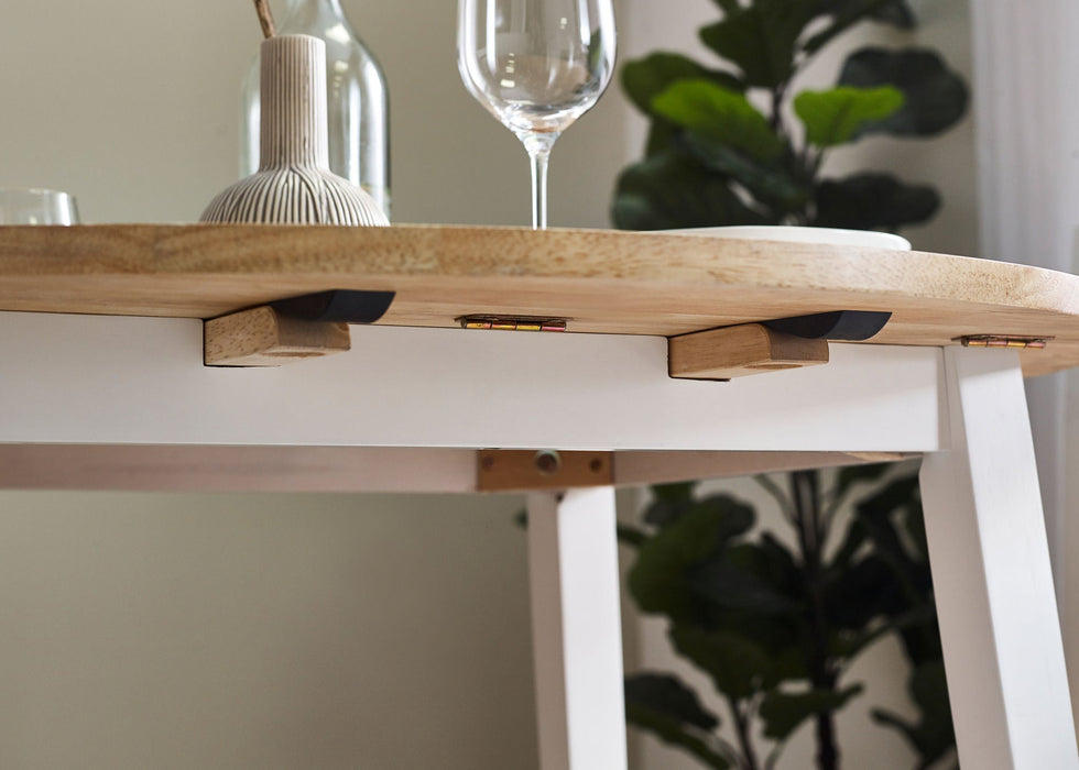 Liliana Round Drop Leaf Table – Natural Oak Top & White Legs - Luminex FurnitureDining TableLIN004