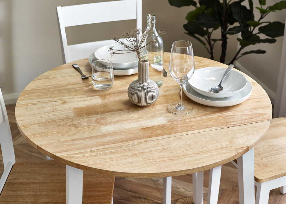 Liliana Round Drop Leaf Table – Natural Oak Top & White Legs - Luminex FurnitureDining TableLIN004